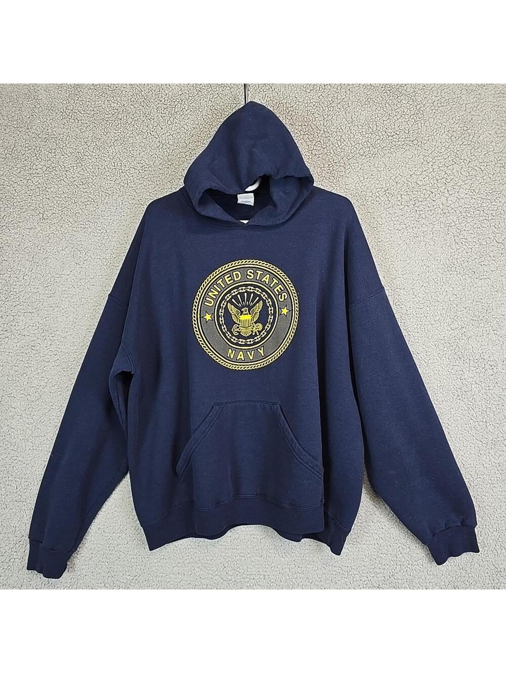 Vintage 1990s Made in USA Soffe US Navy Hoodie Double Sided Graphic Mens Sz 2XL